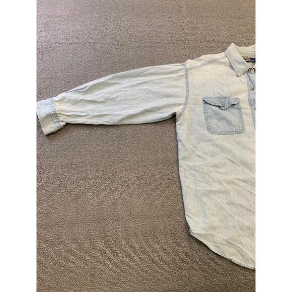 PCC Men's Vintage Denim Shirt Light Wash Button Down Long Sleeve - Picture 12 of 16